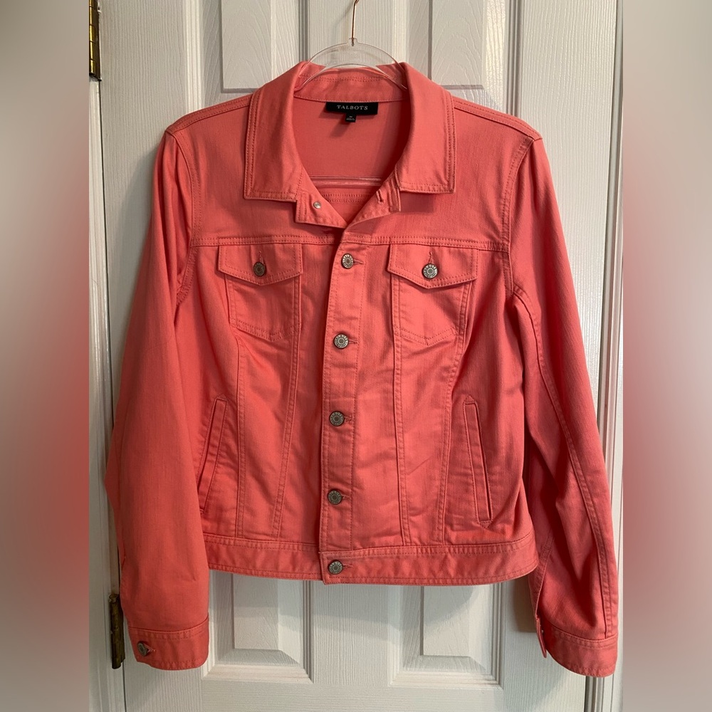 Talbots Women’s Size Medium Melon Orange Denim Jean Jacket - Perfect for Spring